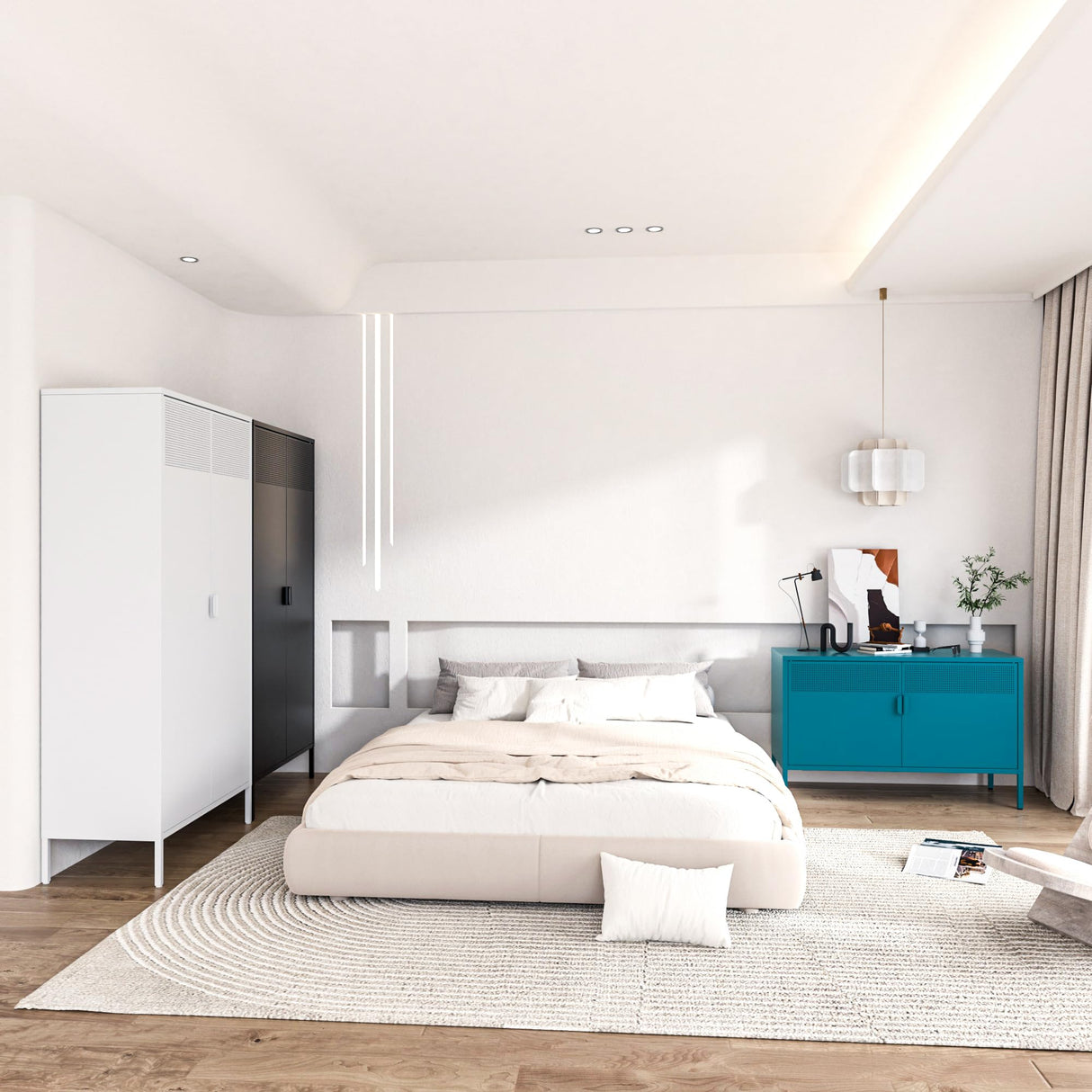 Washsemba 2 Door Storage Sideboard, Metal Storage Cabinet with 2 Adjustable Shelf,Multipurpose Metal Accent Cabinet for Office Home,Music Studio (Peacock Blue, 25''H) Washsemba