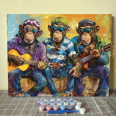 Aihonmin Guitar Monkey Paint by Numbers Kits for Children,Musical Painting Arts Craft Gift Easy to Painting for Home Wall Decor Gift Without Framed-Style 16x20 inch