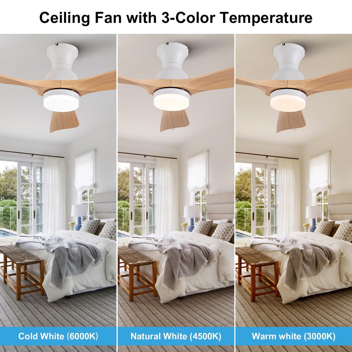 OMYU 42 inch Flush Mount Ceiling Fans with Lights, Quiet Reversible DC Motor, High Hardness Moisture-Proof Blades, Modern Low Profile Ceiling Fan with Light for Outdoor Indoor Farmhouse OMYU