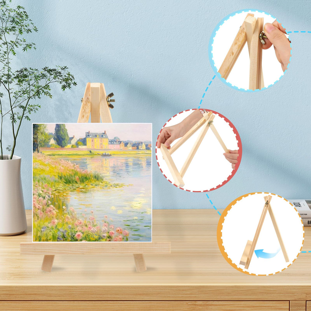 4PCS 9 Inch Wood Easels, Tripod, Painting Party Easel, Kids Student Tabletop Easels for Painting, Easel Stand for Painting Canvases, Portable Canvas Photo Picture Sign Holder. DSUWAZU
