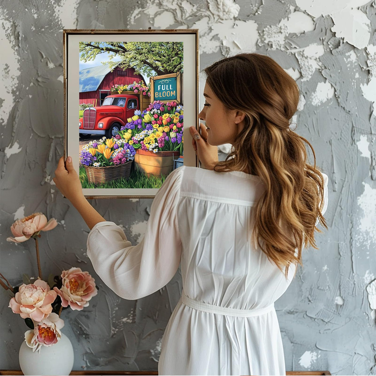 GHHKUD Flowers Diamond Painting Kits for Adults, DIY 5D Red Truck Diamond Painting, Full Drill Flowers Diamond Art Kits Art Pictures Perfect for Relaxation and Home Wall Decor 30x40cm GHHKUD