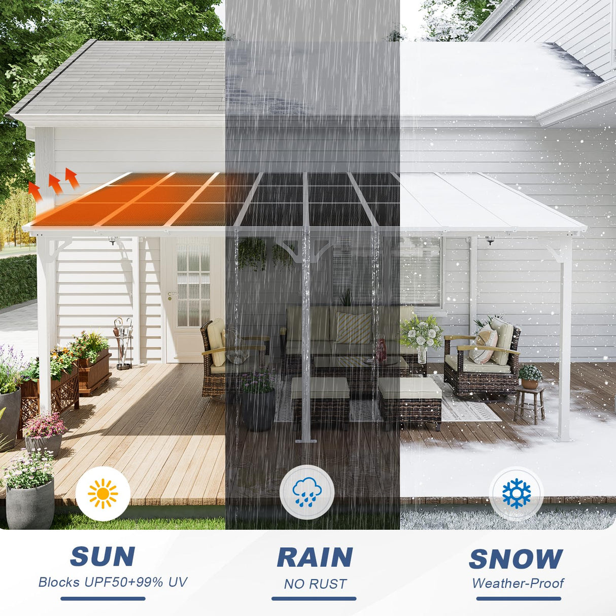 MEISSALIVVE 12' x 16' Gazebo, Wall Mounted Gazebo, Lean to Metal Awnings Gazebos, Gazebo Pergola with Sloped Roof, Outdoor Patio Gazebo Awning for Backyard, Deck, White MEISSALIVVE