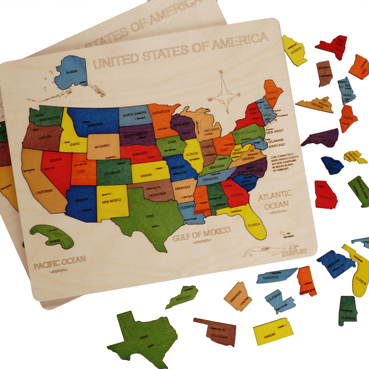 USA Map Wooden Jigsaw Puzzle for Kids | 44 Puzzle Pieces | Learning & Educational Toy Gift for Boys & Girls Ages 3 Years and Above Ekoplay
