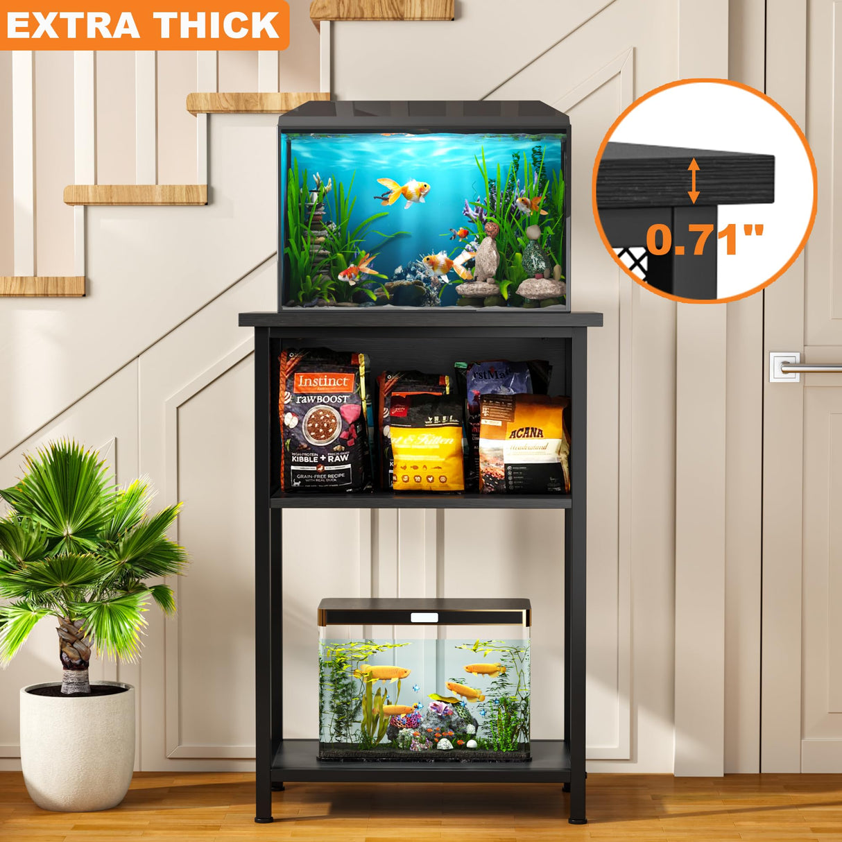 BSONE 5-10 Gallon Fish Tank Stand, Small Aquarium Stand Shelf, 0.71" Thickened Tabletop, 20.5" W×11" D ×31" H , Black BSONE