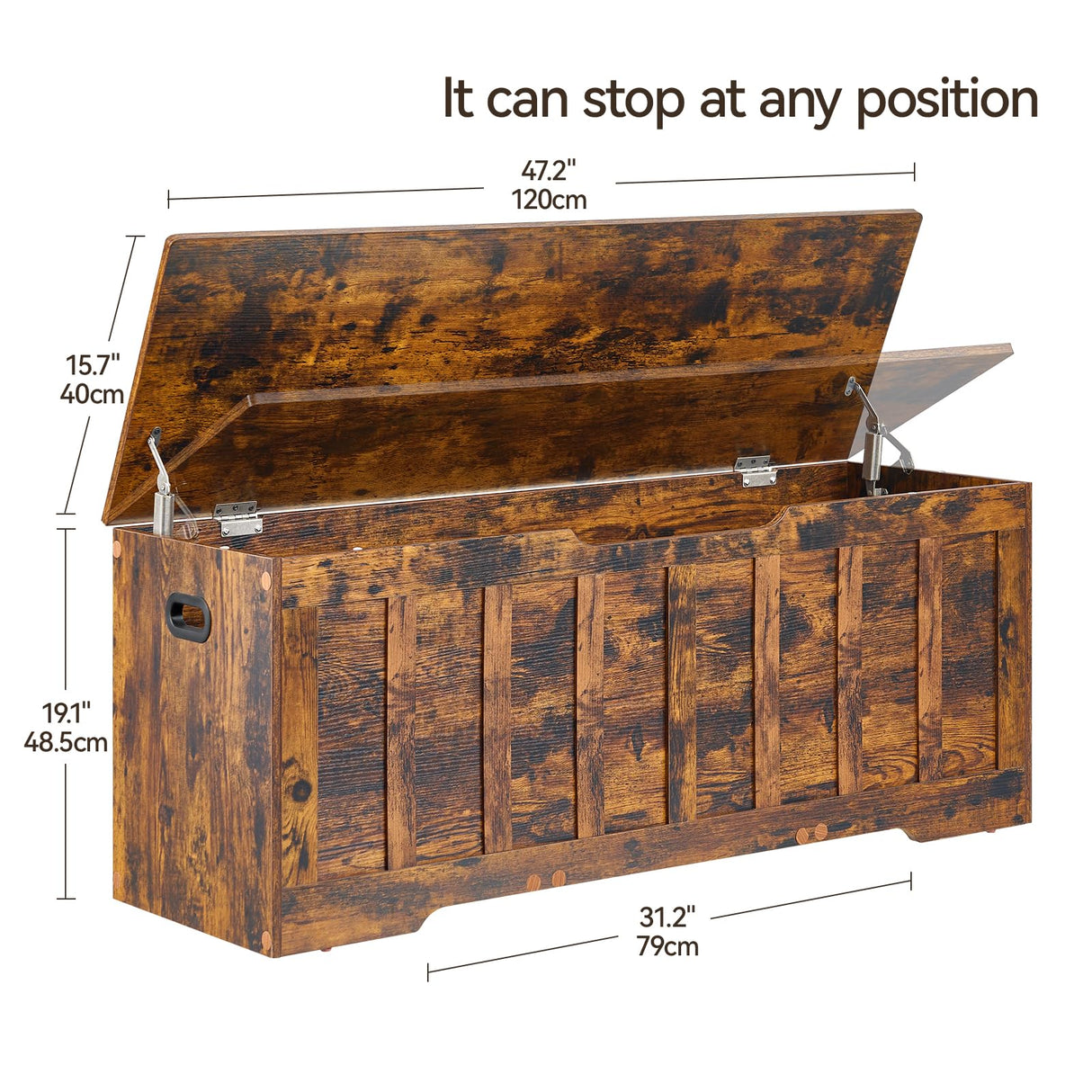 VANKILEY 47.2"Storage chest extra large,storage trunk with 2 safety Hinges,Wooden storage bench,Shoe Bench,47.2x15.7x19.1 Inch,Easy Assembly,storage bench for bedroom,living room,entryway,Rustic brown VANKILEY