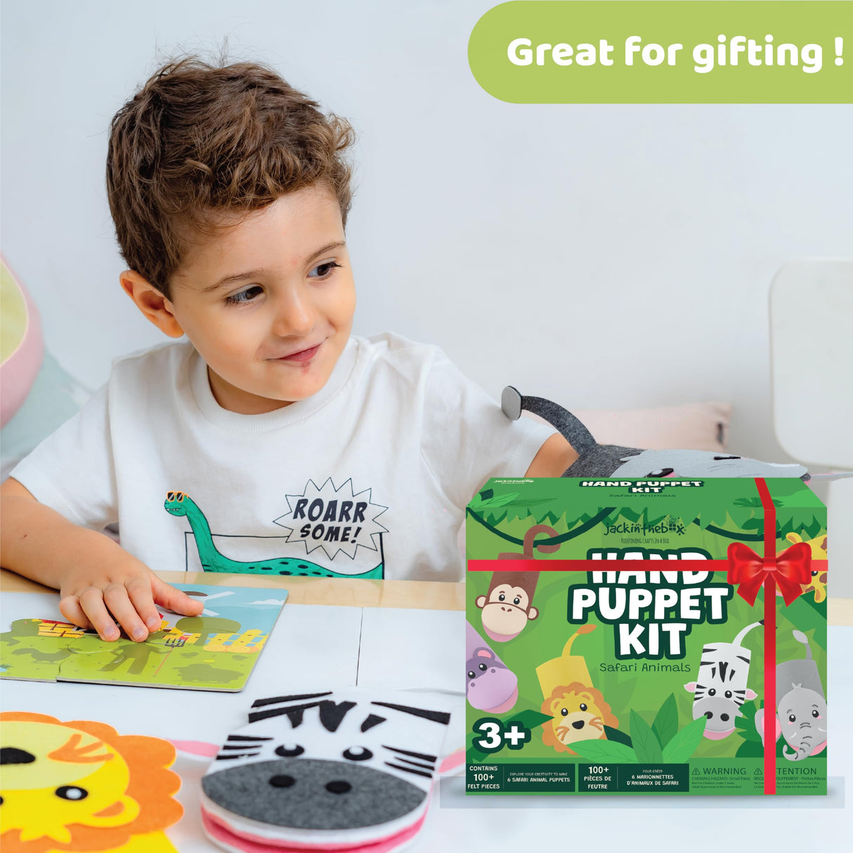 jackinthebox Hand Puppet Making Kit - 6 Safari Animals Felt Puppet Craft Kit for Kids, Creative DIY Arts & Crafts Kit Make Your Own Puppets, Storytelling Role Play, Great Craft Gifts for Kids Ages 4-8 jackinthebox