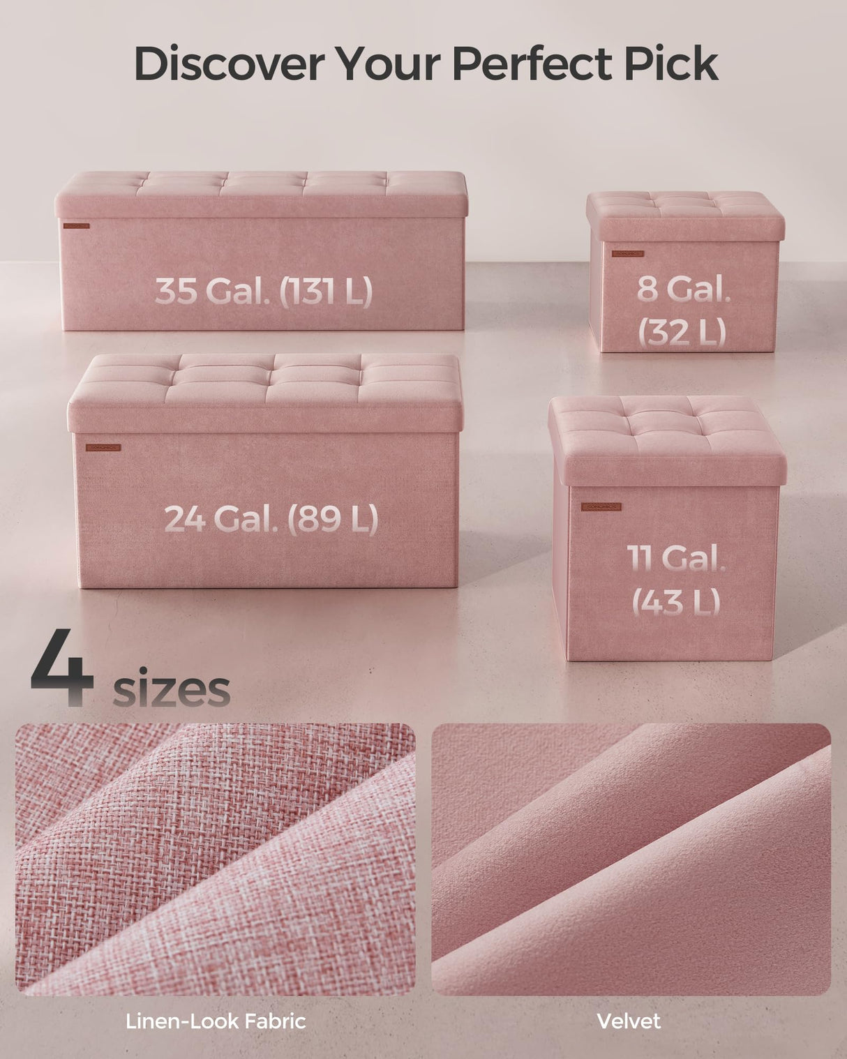 SONGMICS Storage Ottoman, Foldable Small Ottoman Foot Rest, 12.2 x 16.1 Inches Foot Stool, Ottoman with Storage, Load up to 286 lb, for Living Room, Bedroom, Dorm, Jelly Pink ULSF200R01 SONGMICS