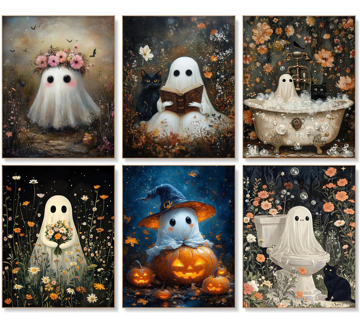 VIGEGU 6 Pack Ghost Paint by Numbers Kit for Adults,Halloween Paint by Number DIY Adult Paint by Number Kits Acrylic Oil Painting for Wall Decor 9.5x12in VIGEGU