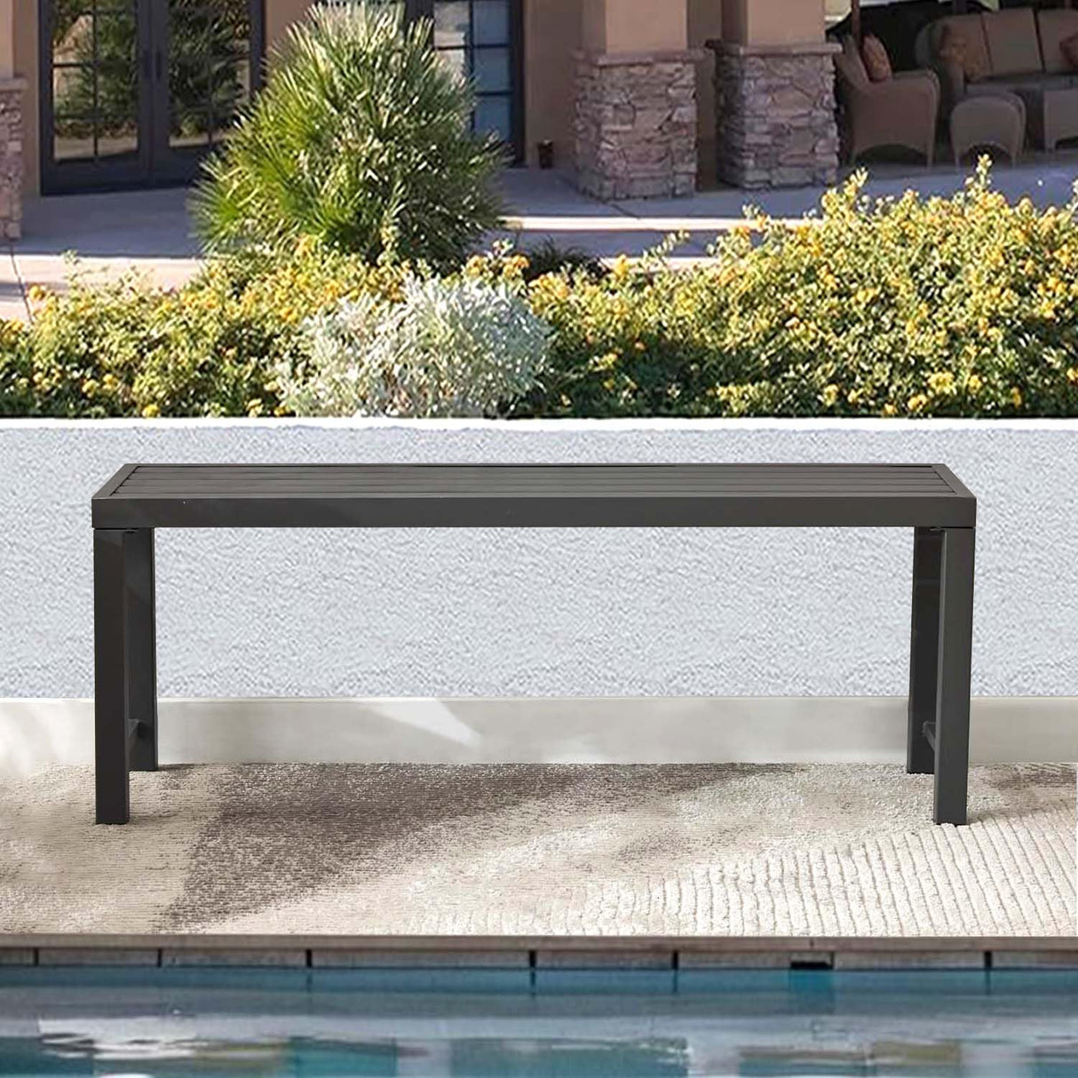 Outdoor Metal Backless Bench, 46" Patio Garden Bench for Outdoor, All Wheather Outdoor Bench for Garden, Backyard, Porch, Grey Puntogen