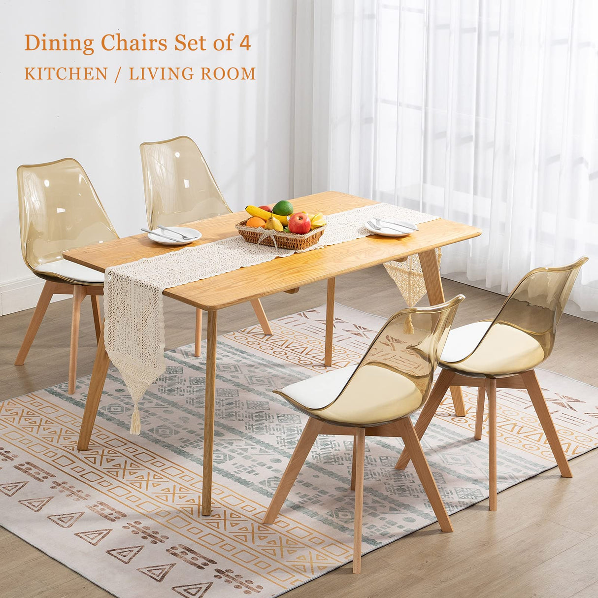 ANOUR Dining Chairs Set of 4, Modern Kitchen Clear Acrylic Accent Dinner Chairs with PU Leather Cushions Seat and Solid Beech Legs, Suitable for Living Room and Bedroom ANOUR