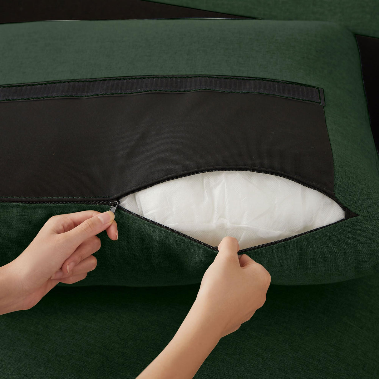 Enobala 101" Convertible Sectional Sofa, 4 Seat U Shaped Couch with Storage Ottoman and Side Pocket, Comfy Sectional Couch for Living Room, Apartment, Modern Linen Fabric Sofa Set,Green Enobala