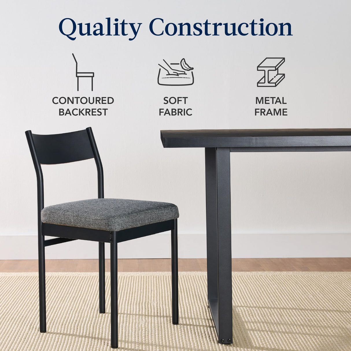 Best Choice Products 7-Piece Modern Dining Room Set, Kitchen Table Set, Dining Table w/ 6 Chairs, Upholstered Cushions, Solid Metal Frame, Curved Backrest - Black/Gray Best Choice Products