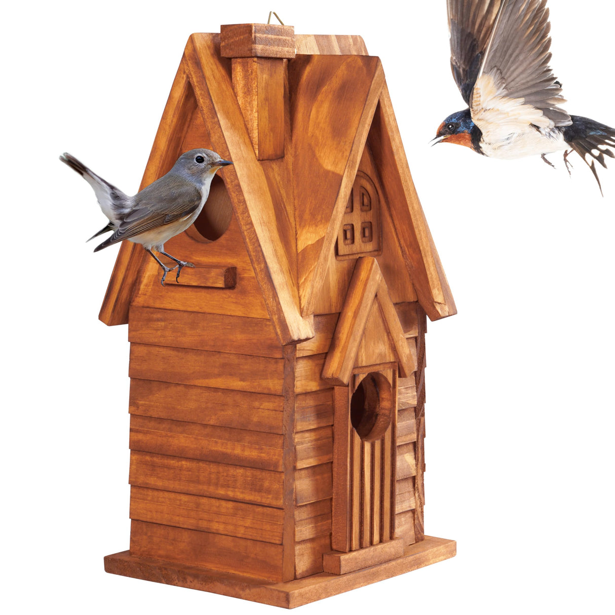 MIXUMON Bird Houses for Outside, Outdoor 2 Bird House Room for 2 Bird Families Bluebird Finch Cardinals Hanging Birdhouse for Garden (Style 11) MIXUMON