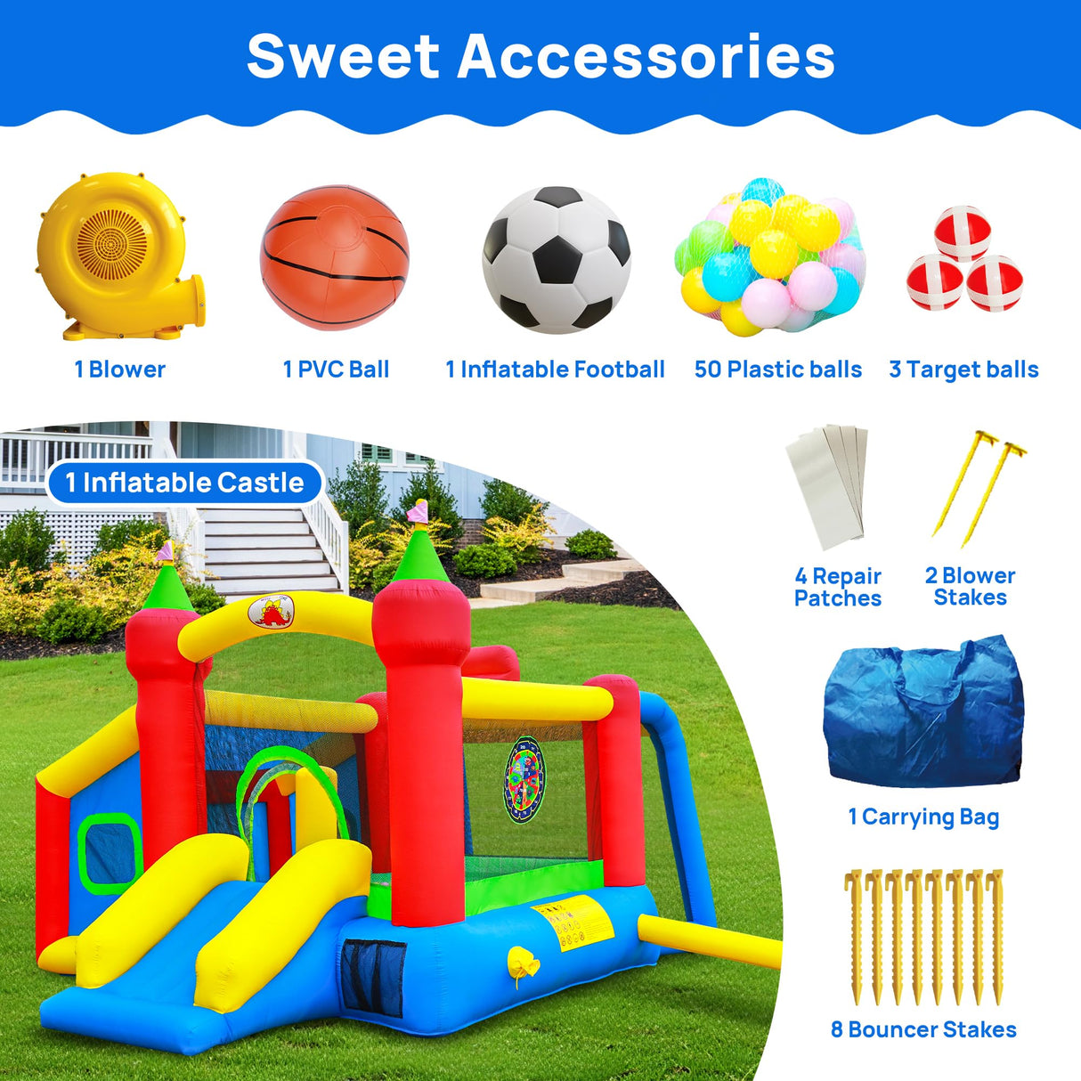 WELLFUNTIME Inflatable Bounce House,Jumping Castle Slide with Blower,Kids Bouncer with Ball Pit WELLFUNTIME