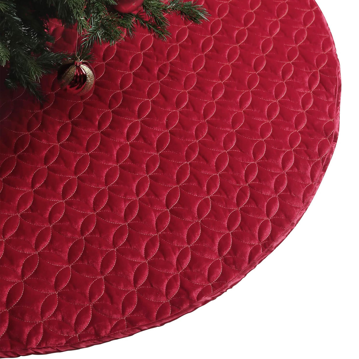 Valery Madelyn Christmas Tree Skirt for Tree Decorations, 36 Inch Fabric Luxury Red Gold Medium Xmas Velvet Tree Skirt with Embroidery Patchwork & Tassels for Tree Merry Christmas Party Decor Valery Madelyn