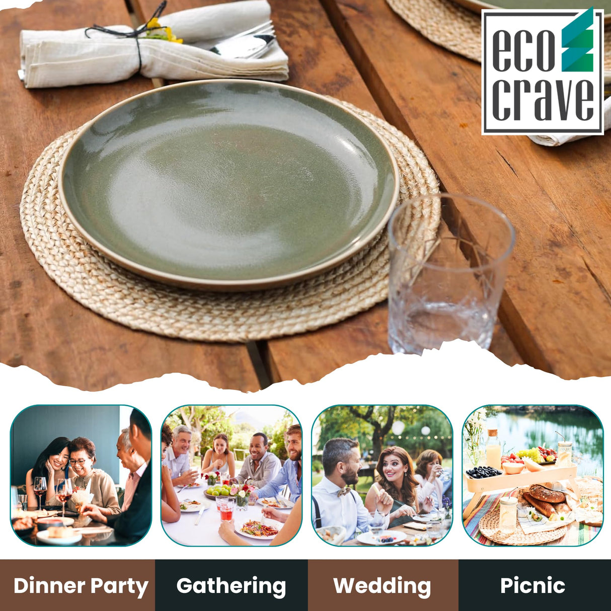 Eco Crave Jute Round Woven Placemats Set of 6, Natural 13 Inch Boho Farmhouse Rustic Hand Woven Place mat for Dining Table Decor, Wicker Chargers Heat Resistant Easy to Clean and Non-Slip Placemat Eco Crave