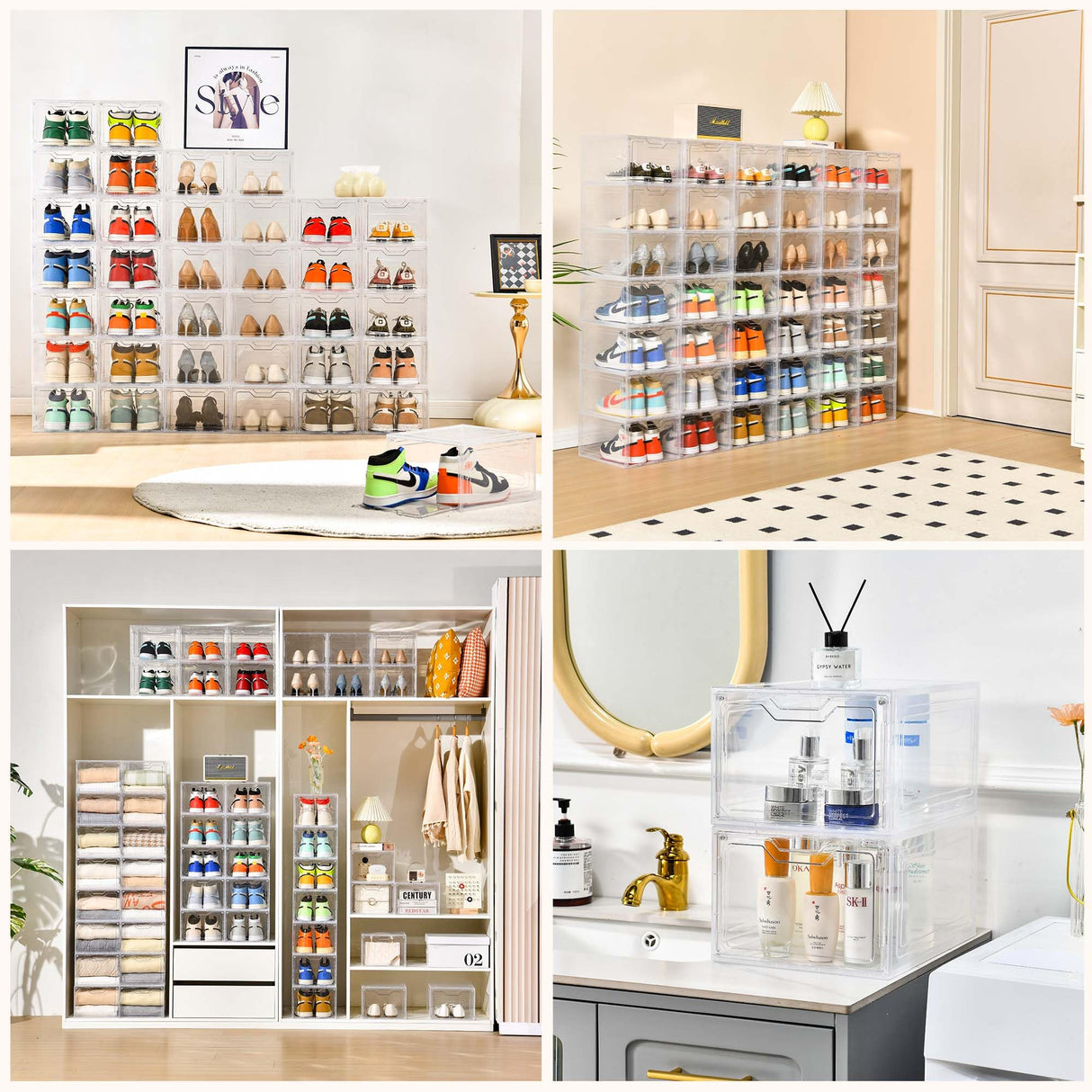 12 Pack Thicken & Sturdy Clear Shoe Storage Organizer with Magnetic Door, Shoe Boxes Clear Plastic Stackable for Closet, Shoe Rack for Sneaker Boot Container, Shoe Cabinet Fit up to US Size 12 Stebopum