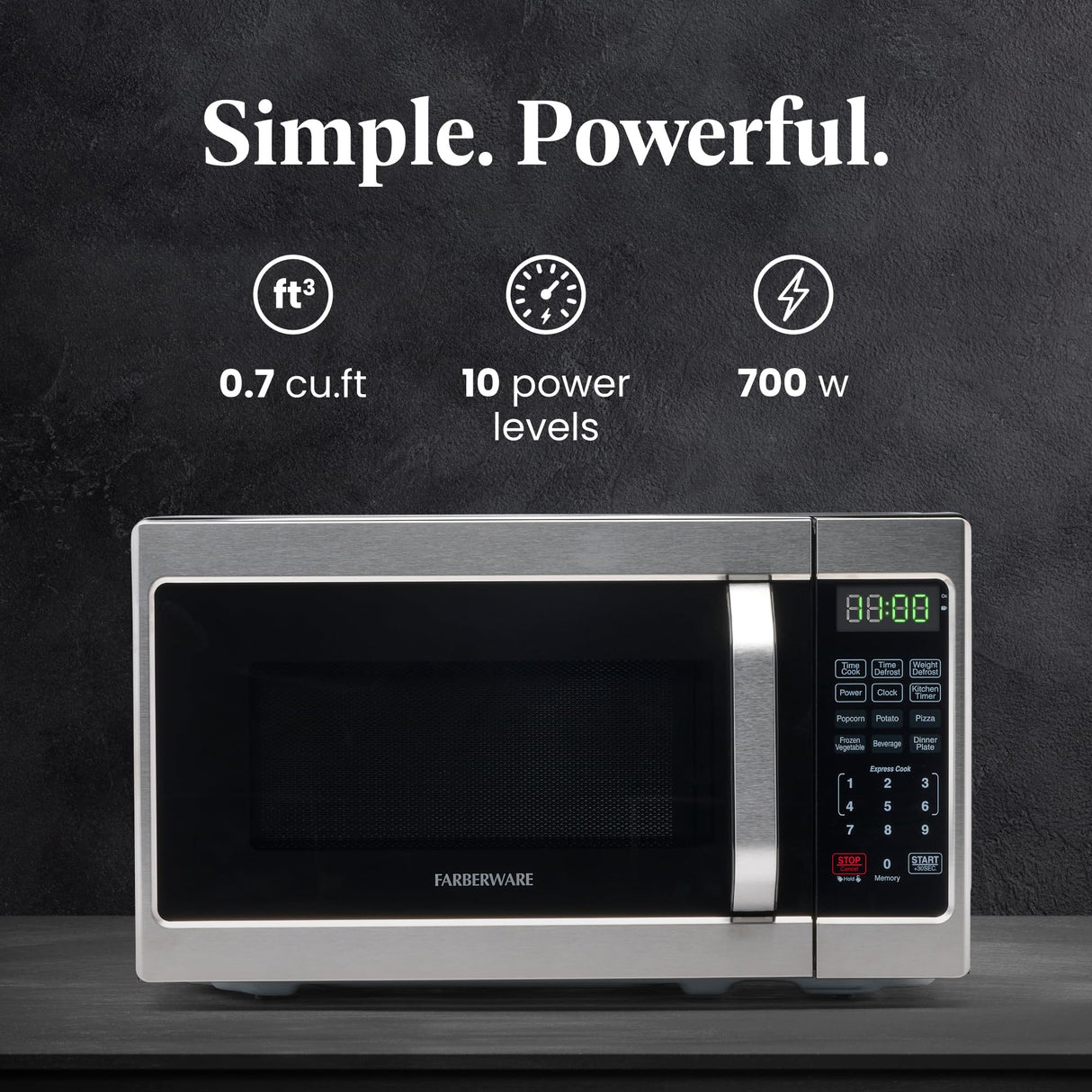 Farberware Countertop Microwave 700 Watts, 0.7 Cu. Ft. - Microwave Oven With LED Lighting and Child Lock - Perfect for Apartments and Dorms - Easy Clean Stainless Steel Farberware