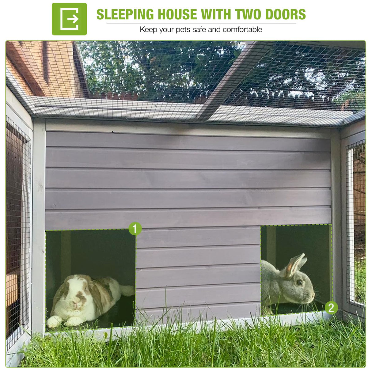 GUTINNEEN Chicken Coop Outdoor Rabbit Hutch with Run for Rabbits, Chickens, Ducks, and Guinea Pigs, 61.5" L x 40.9" W x 24.8" H GUTINNEEN