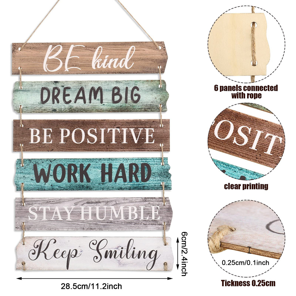 6 Pieces Rustic Wall Hanging Plaque Sign Inspirational Wall Art Farmhouse Wooden Door Signs Positive Plaque with Quotes Motivational Quote Decor for Office Bedroom Living Room(Retro Style) Blulu