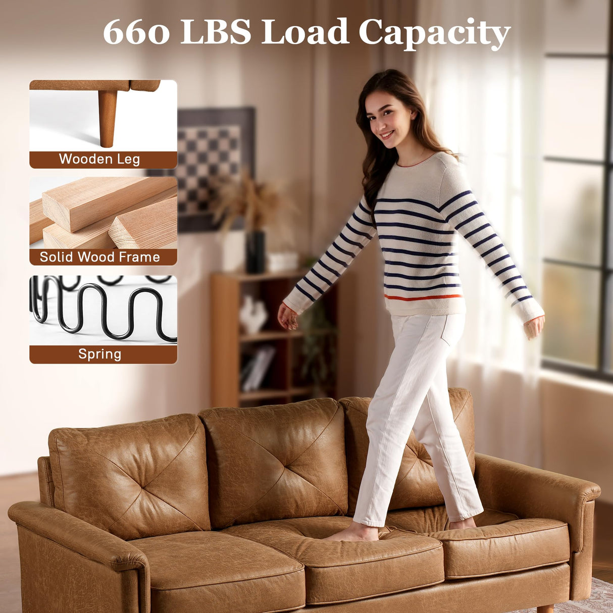 ALTRIGUS Faux Leather Mid-Century Modern Sofa for Living Room,3 Seater Couch with Comfy Cushions,71" Upholstered Sofas with Deep Seat (Brown) ALTRIGUS