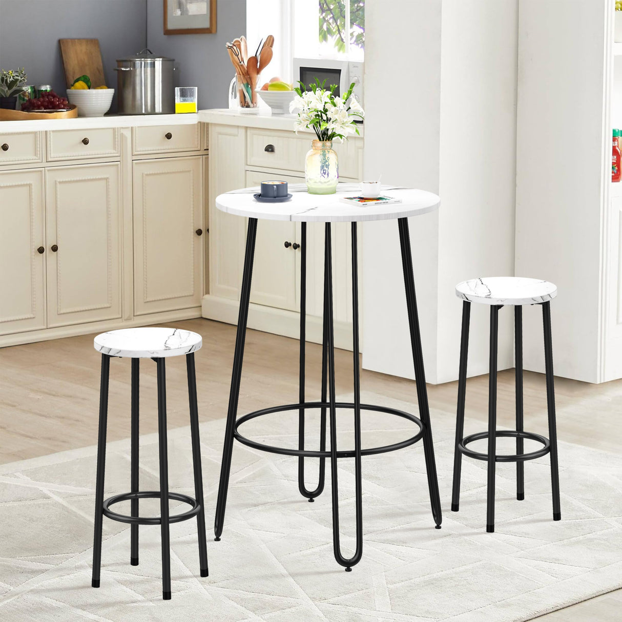 ALISH 40.5" Round Bar Table Pub Table Bar Height Table Tall Bistro Bar Dining Table with Metal Frame & White Top ALISH