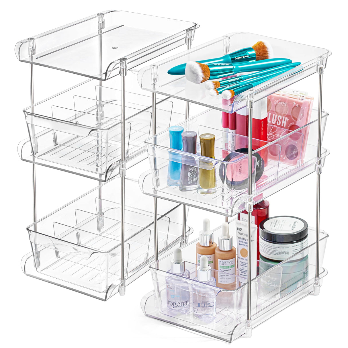 3 Tier Clear Under Bathroom Sink Organizer Pull Out Drawer | Bathroom Cabinet Under Sink storage | Under Vanity Organizer | Medicine Cabinet Storage | (2 Pack) ARSLY