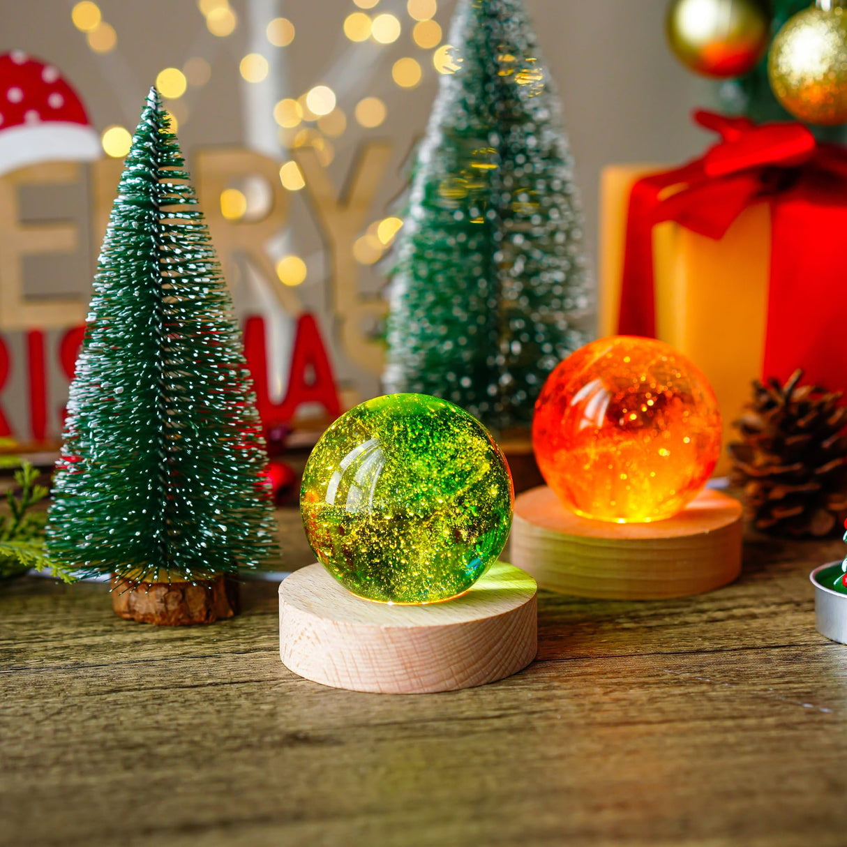 ZEERSHEE 2Pcs Led Wood Display Stand for 3D Crystal Glass Resin Art Light Wooden Lamp Base for Crystals LED Round Display Pedestal ZEERSHEE