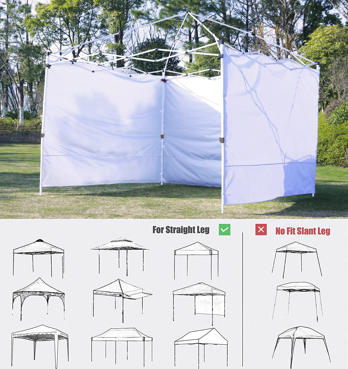 SCOCANOPY SideWall for 12x12ft Canopy Frame, 3 Pack SunWalls Only,(White) SCOCANOPY