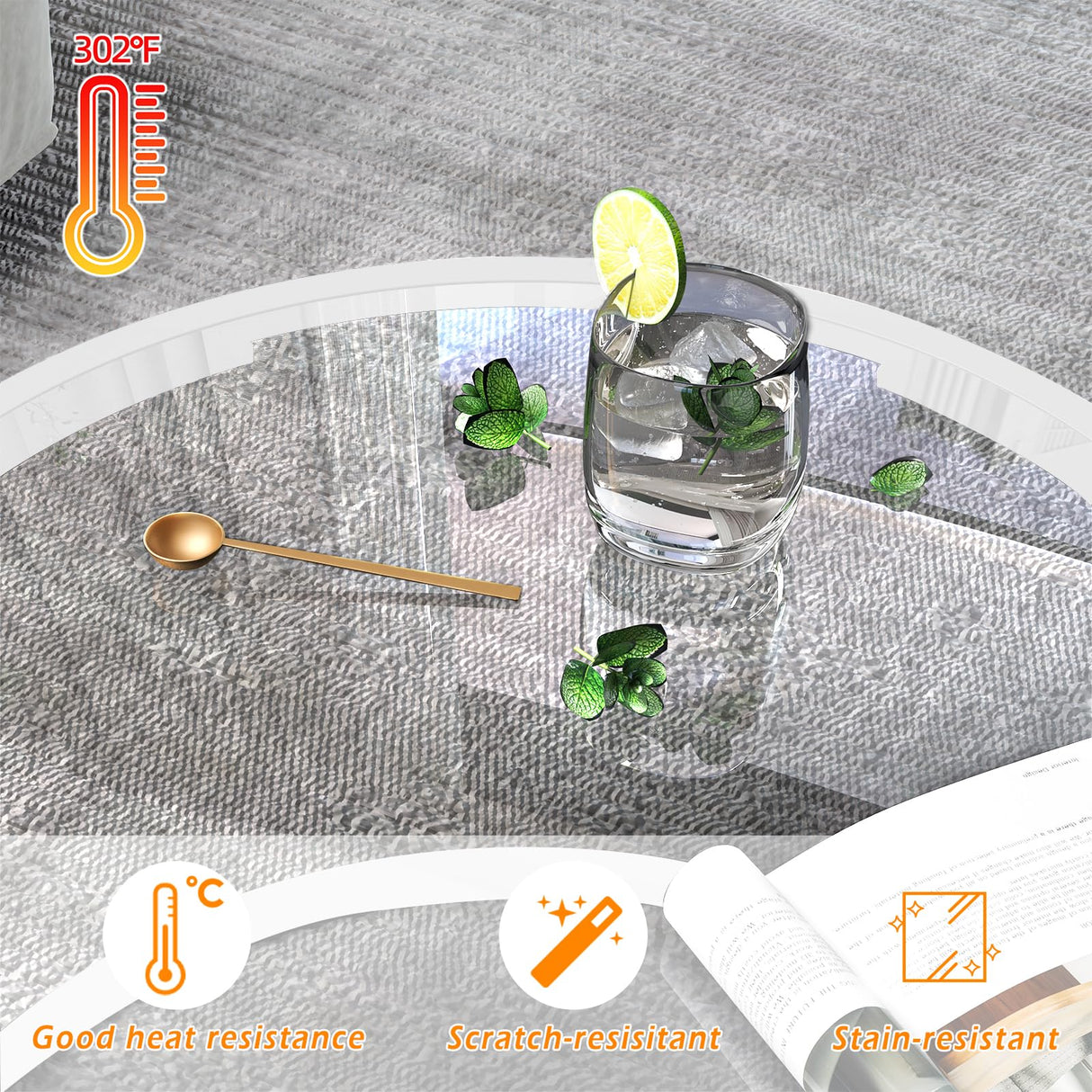 Round Glass Coffee Table for Living Room,Minimalist Modern Center Table with Metal Frame for Small Space,Easy Assembly,27 x 27In, White Easy Paws