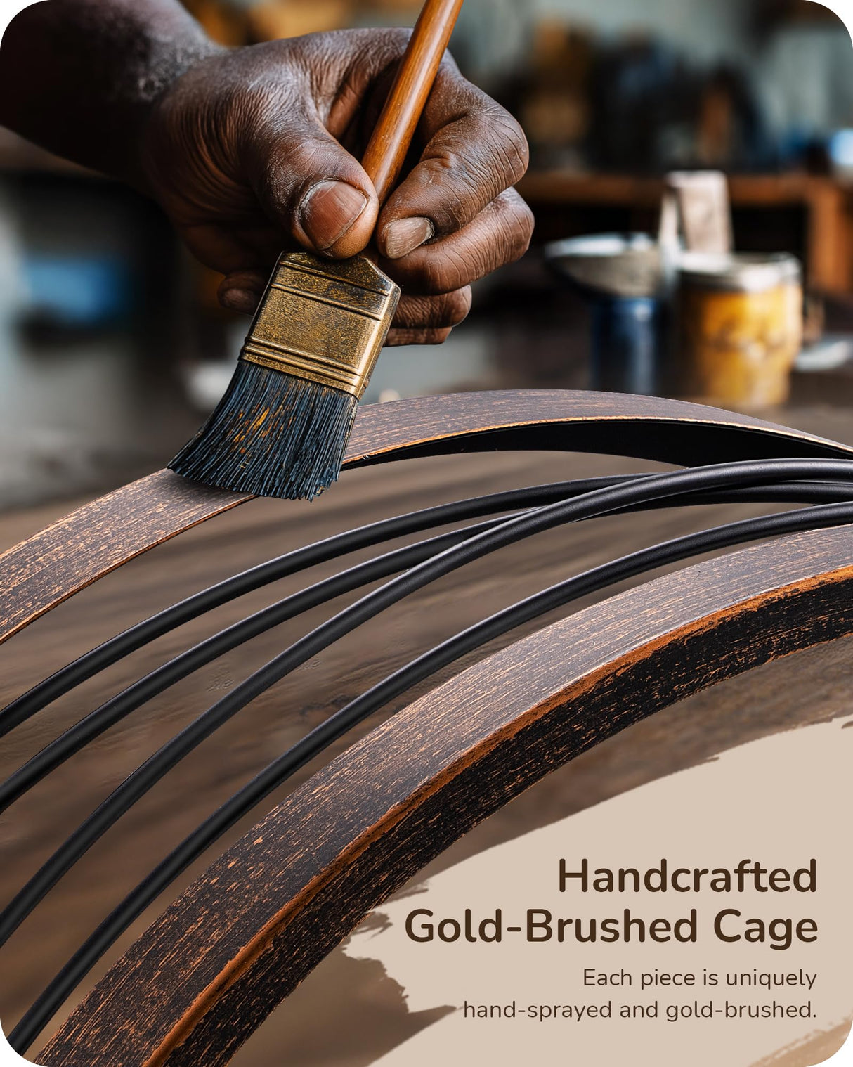 EDISHINE 21" Pre-Assembled Ceiling Fans with Lights Flush Mount, 10%-100% Dimmable, Rustic Low Profile Caged Ceiling Fan with Remote, Small Farmhouse Fan Light Ceiling for Kitchen Bedroom Brushed Gold EDISHINE