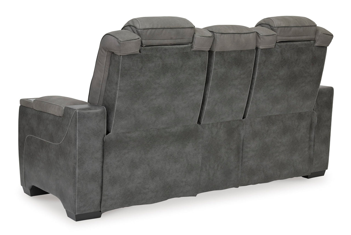 Signature Design by Ashley Next-Gen DuraPella Modern Faux Leather Power Reclining Loveseat with Console & Adjustable Headrest, Gray Signature Design by Ashley