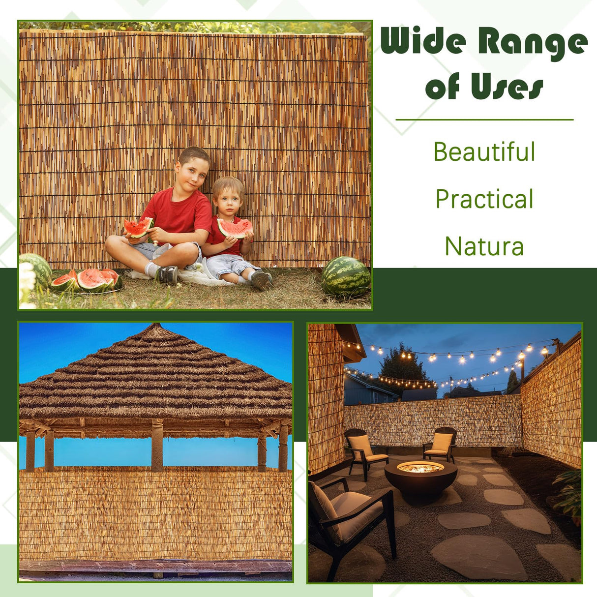 Barydat 2 Pcs 4 x 16.4 ft Reed Fence Roller Reed Fencing, Privacy Patio Screen Decorative Fences Reed Screen Curtain for Garden Backyard Patio Balconies (Brown) Barydat