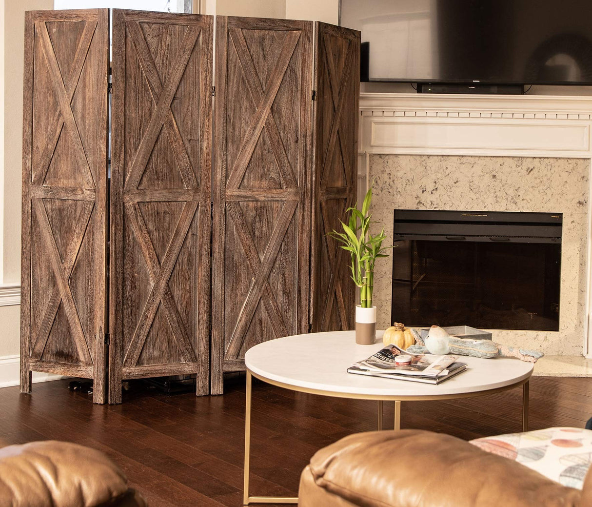 Premium Home Room Divider and Folding Privacy Screens for Partition, Wall dividers, Room Separator, Temporary Wall, Rustic Barnwood (Barnwood X) Premium Home Decor