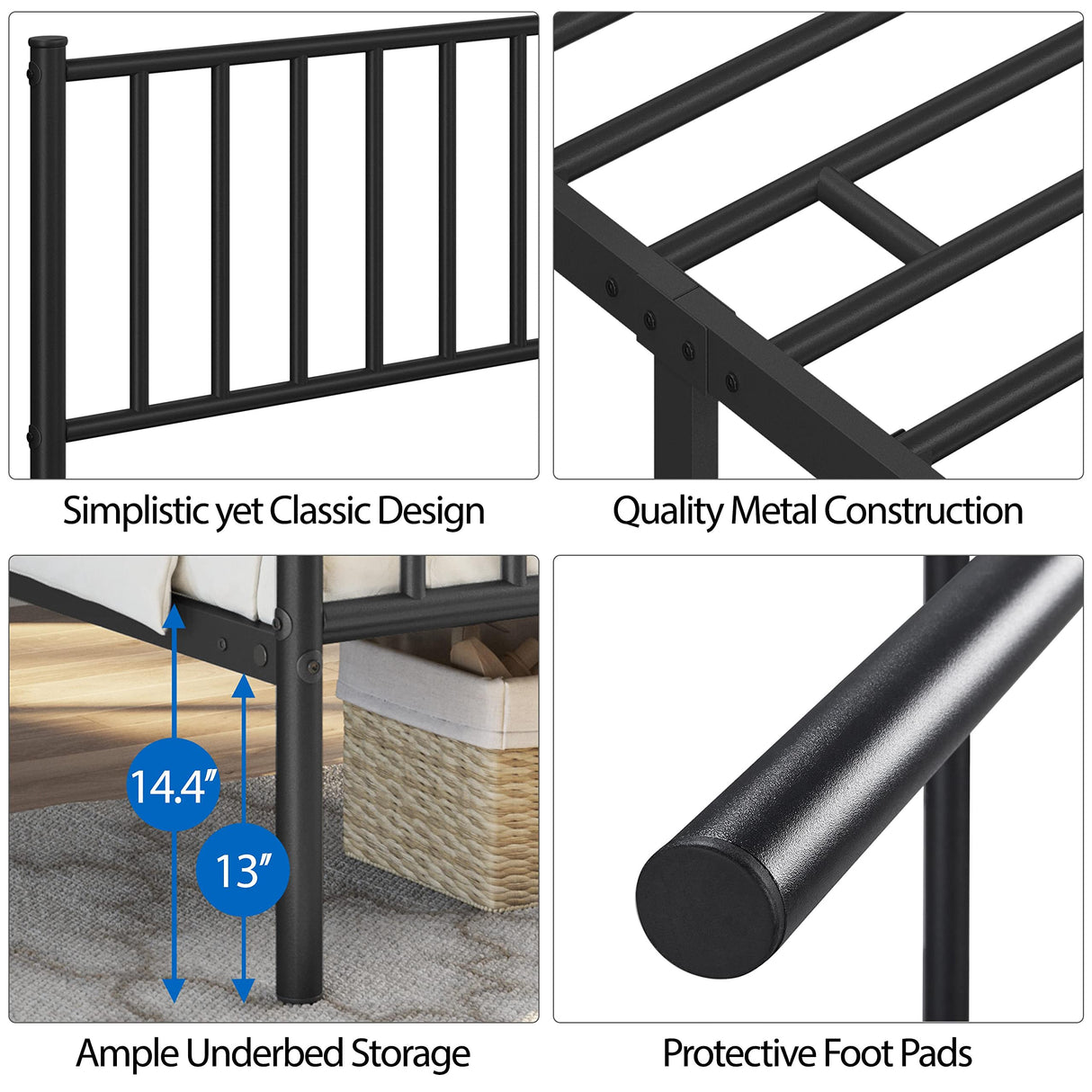 Yaheetech Twin Size Bed Frame Metal Platform Bed Frame Mattress Foundation with Spindle Headboard & Footboard/No Box Spring Needed/14 Inch Underbed Storage/Firm Support & Easy Set up Structure, Black Yaheetech
