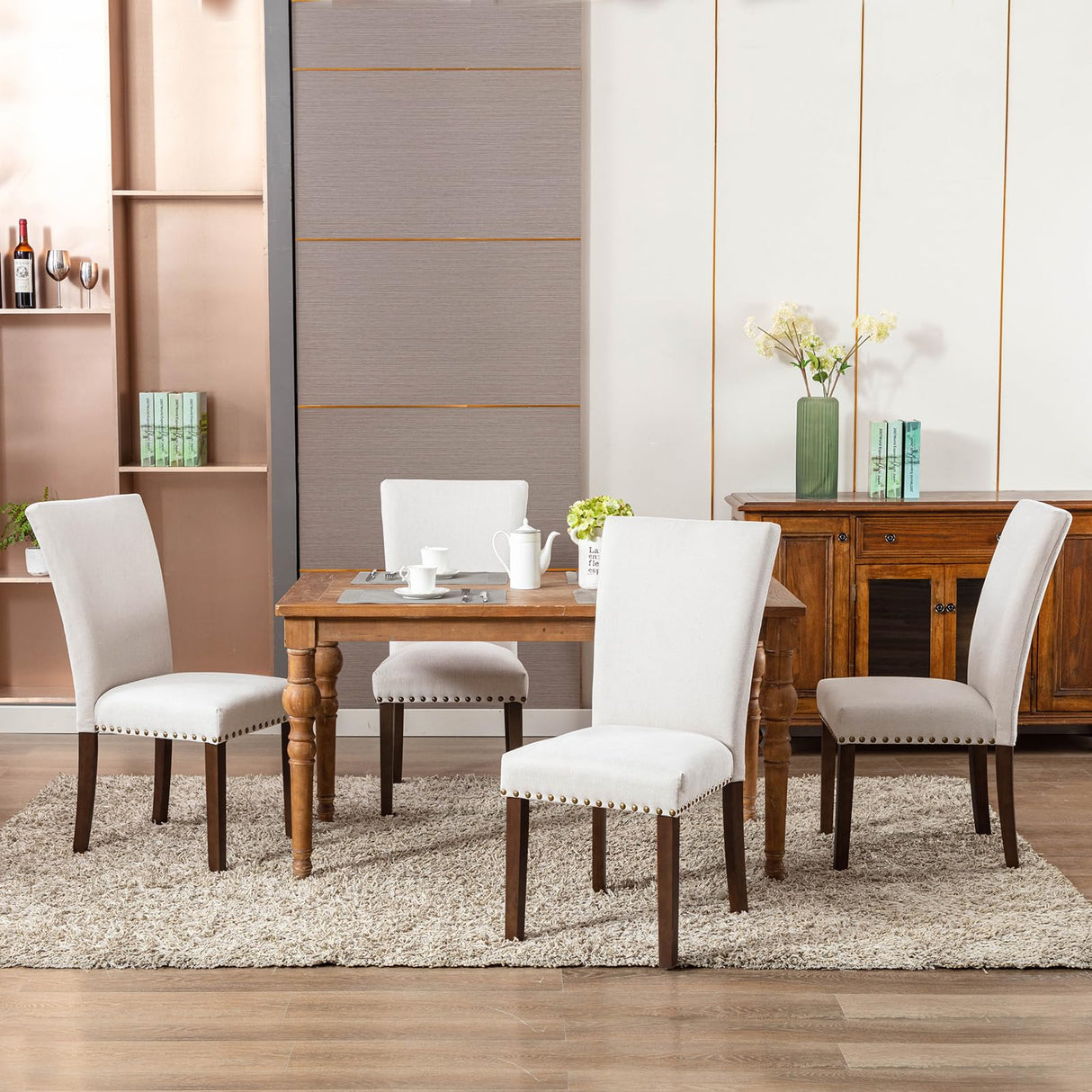 COLAMY Upholstered Dining Chairs Set of 4, Parsons Style Linen Beige Accent Chairs with High Back, for Round Kitchen Table or Small Dining Room – Comfortable & Stylish COLAMY