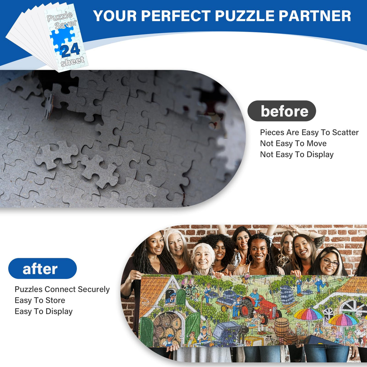 Puzzle Glue Sheets for 1000-Pieces, 24pcs Puzzles Saver Sheets, Easy Peel and Stick Jigsaw Sticker Sheets, No-Clean Puzzle Glue Stickers, Gifts for Puzzles Lovers KOSTBAR