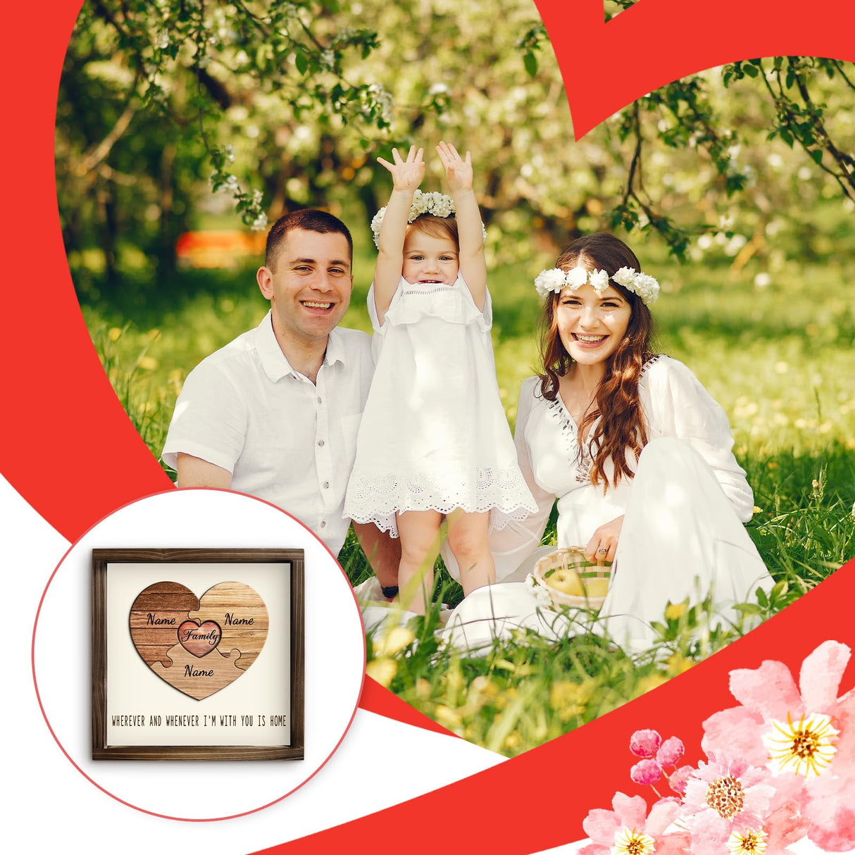 Kas Home Personalized Wooden Heart Name Puzzle Sign, Custom Family Name Puzzle with 1-8 Names Engraved Text Gift Desktop Ornament for Father's Day Kas Home