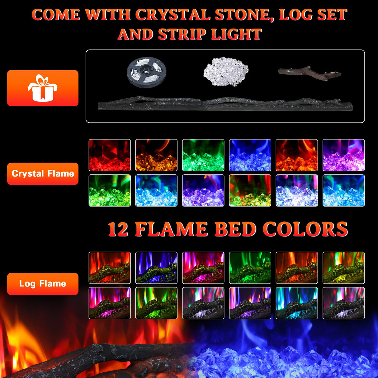 Weyderk 62"Electric Fireplace with Mantel for Living Room or Bedroom, Replaceable 36"Fireplace Insert Heater, Grey Marble Finish with Mantel, 3D Realistic Log and Flame Effect, Remote Control, Timer Weyderk