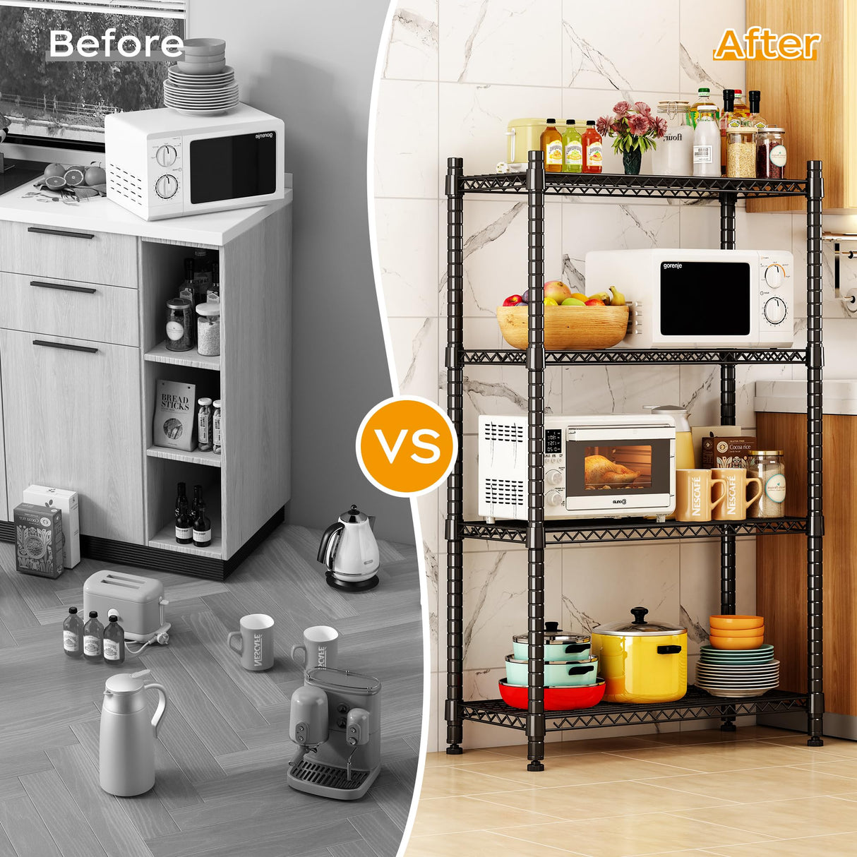 Homeiju 4 Tier Shelving Unit,Heavy-Duty Height Adjustable Storage Rack 1300 LBS Capacity with Adjustable Feet ,Metal Storage Shelves Wire Shelf for Kitchen Garage Laundry ,13.77"D x 35.43"W x 54.33"H Homeiju