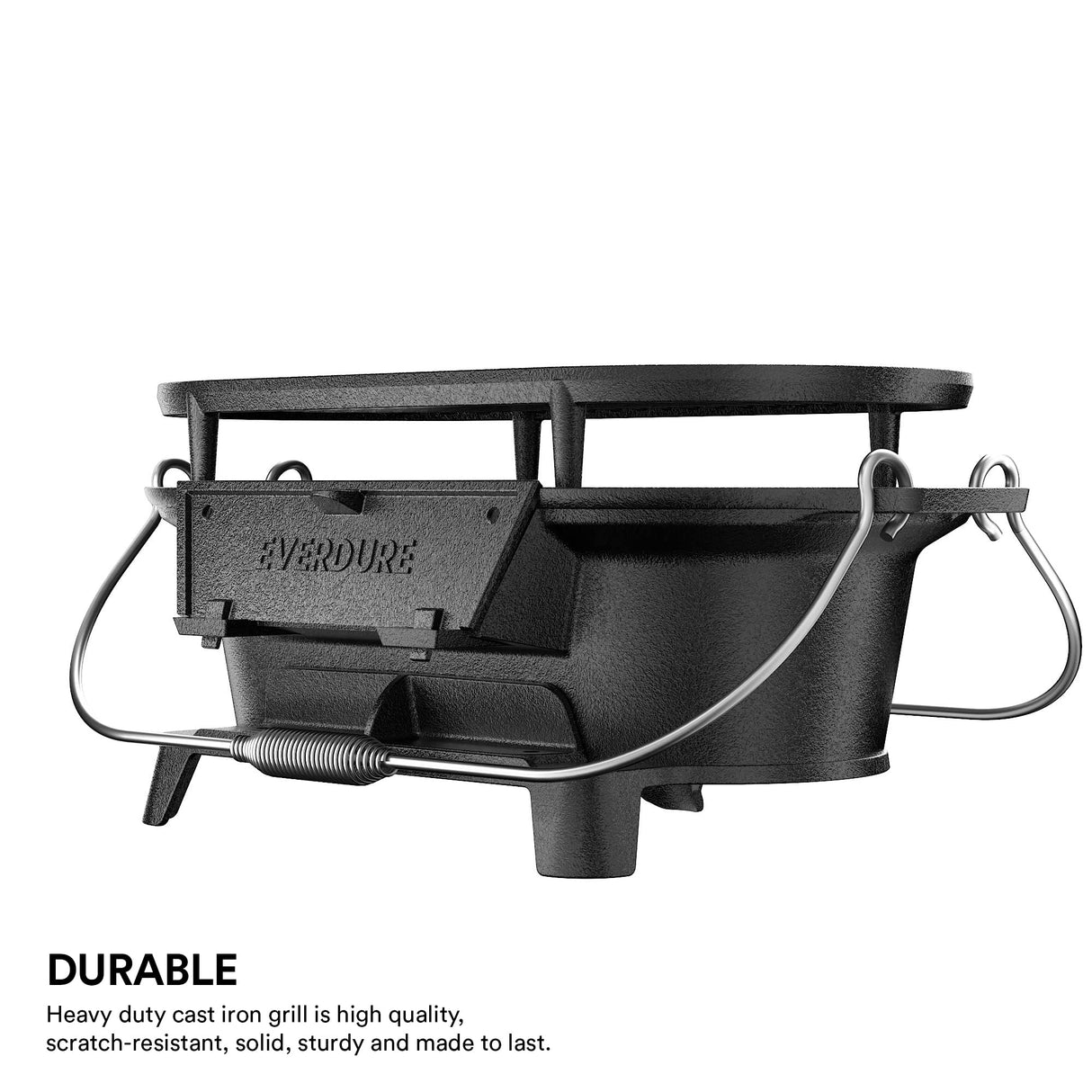 Everdure Oval Cast Iron Grill & Cover – Outdoor, Portable Charcoal Grill and Tabletop Cast Iron Skillet - 100% Cast Iron, Enameled, Durable, Small Charcoal Grill, Camping Stove, Hibachi Grill Everdure