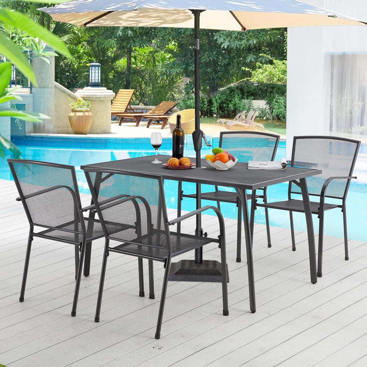 AECOJOY 5 Piece Outdoor Table and Chair, Patio Outdoor Dining Set with 1.73" Umbrella Hole, Patio Table and Chair Set of 4 for Garden,Bistro,Deck AECOJOY