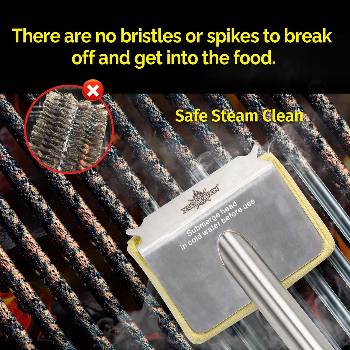 XUDAKAIXIN Grill Brush Bristle Free,Unique Aramid Fiber Wavy Pad Perfect for Cast Iron/Stainless-Steel Grates,Dishwasher Safe,Safe Grill Brush for Outdoor Grill,Gifts for Men/Dad XUDAKAIXIN