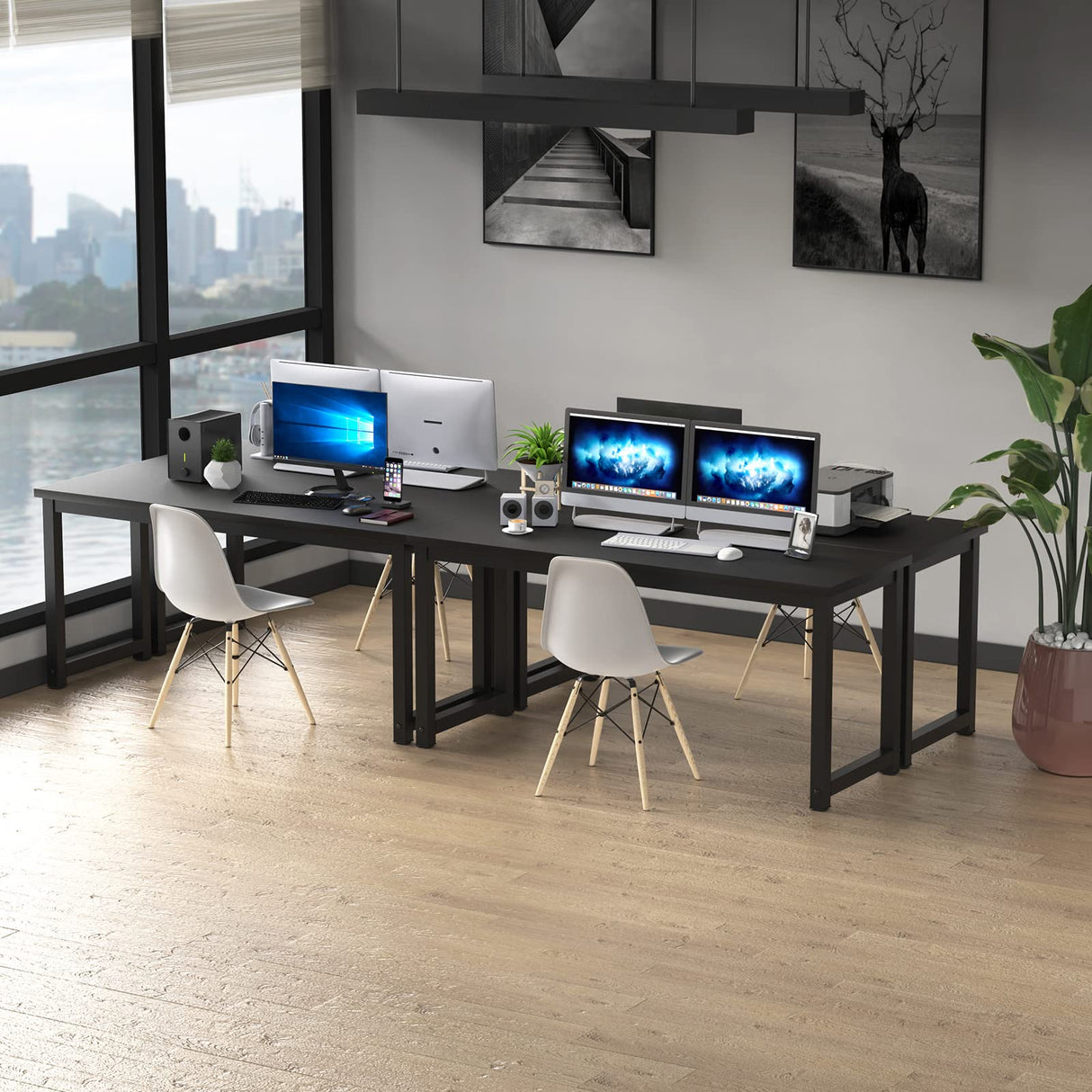 NSdirectModern Computer Desk 63 inch Large Office Desk Writing Study Table for Home Office Desk Workstation Wide Metal Sturdy Frame Thicker Steel Legs, Black. NSdirect