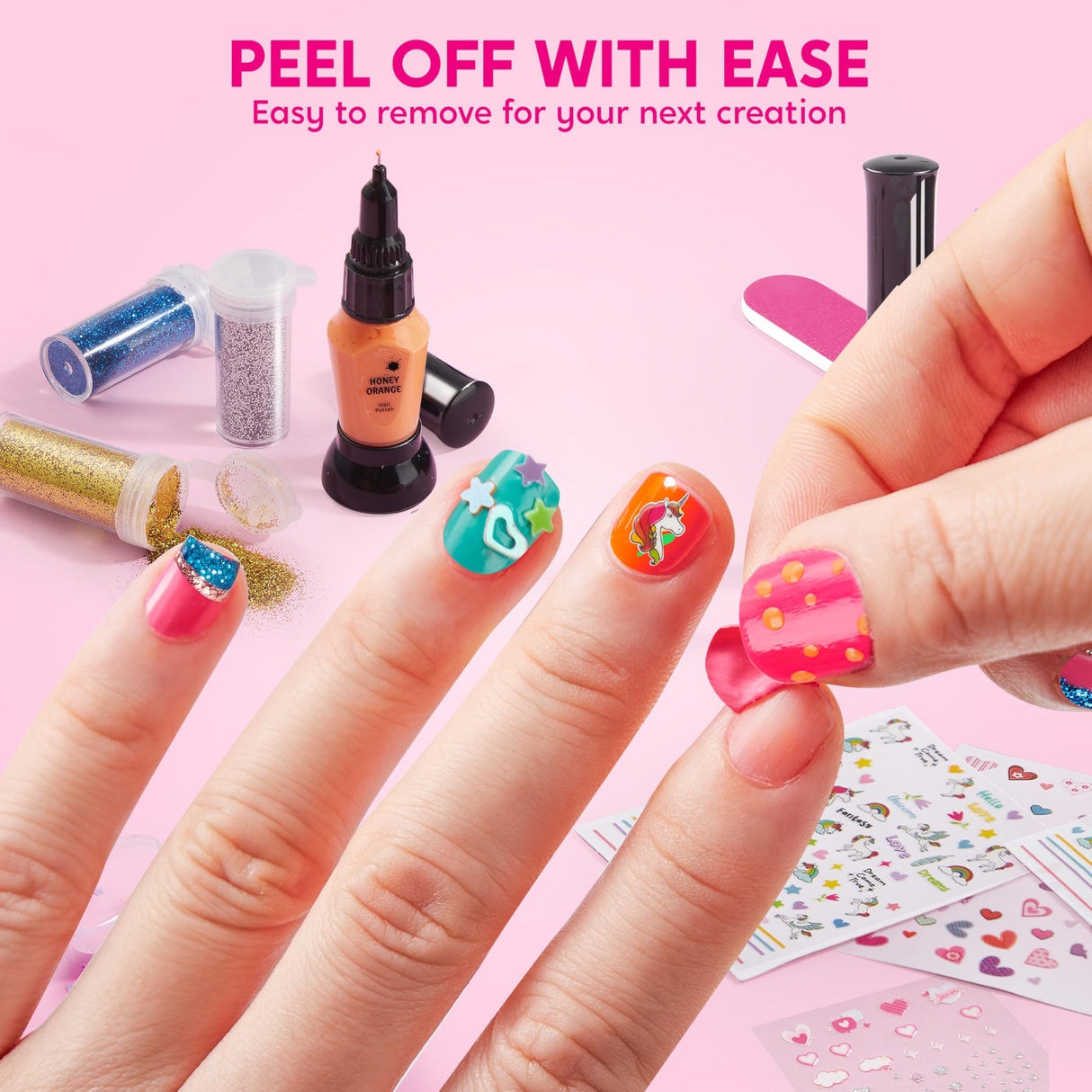 Klever Kits Kids Nail Polish Set, Nail Art Kit for Girls, Birthday Gifts for Girls Ages 7 and up, Makeup for Kids, Glitter, Sequins, Stickers , Peel Off & Quick Dry Klever Kits
