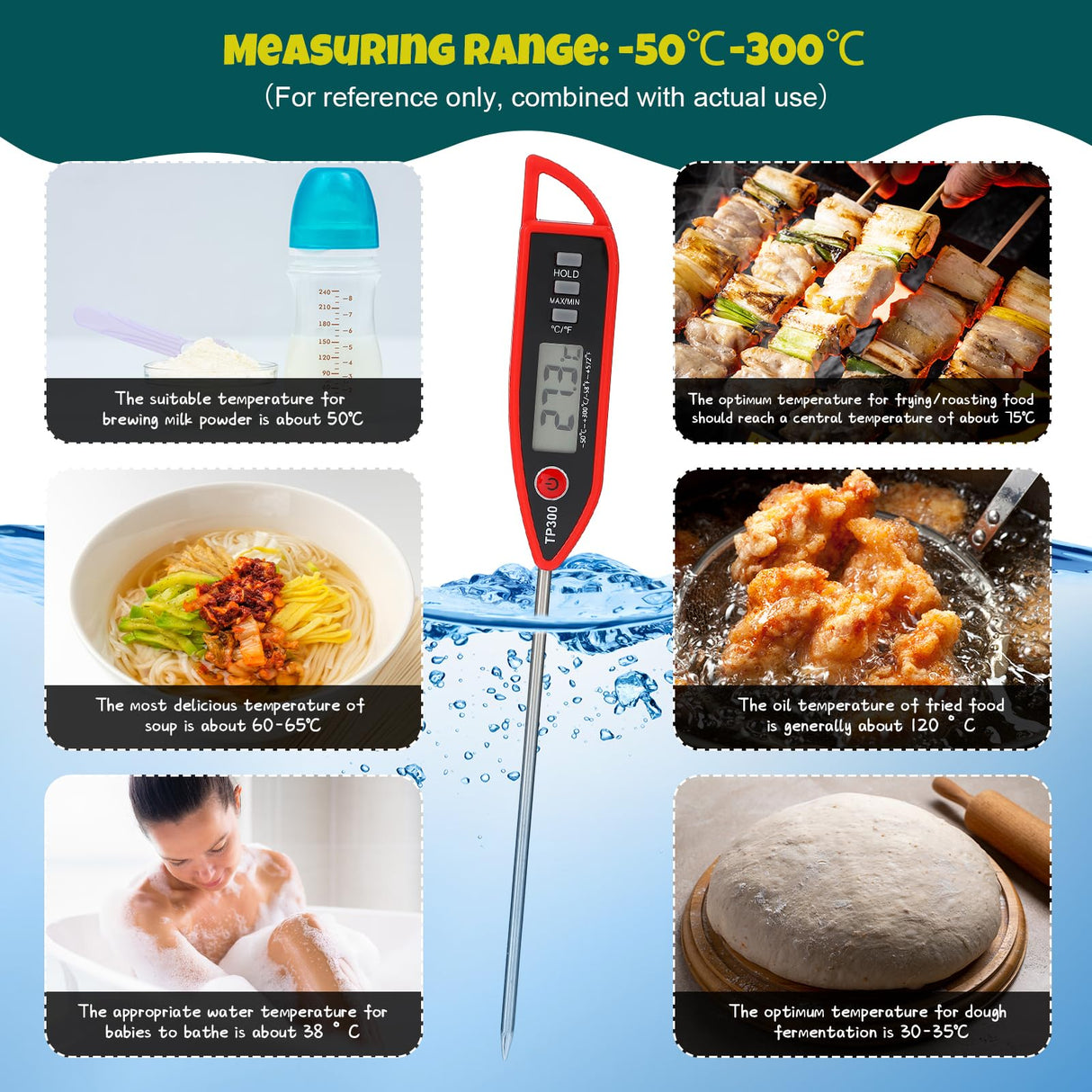 Copkim 3 Pcs Instant Read Meat Thermometer with Long Probe 9.65 Inch Kitchen Cooking Food Candy Waterproof Digital Thermometer for BBQ Water Milk Yogurt Liquid (Pointed,Black,White,Red) Copkim