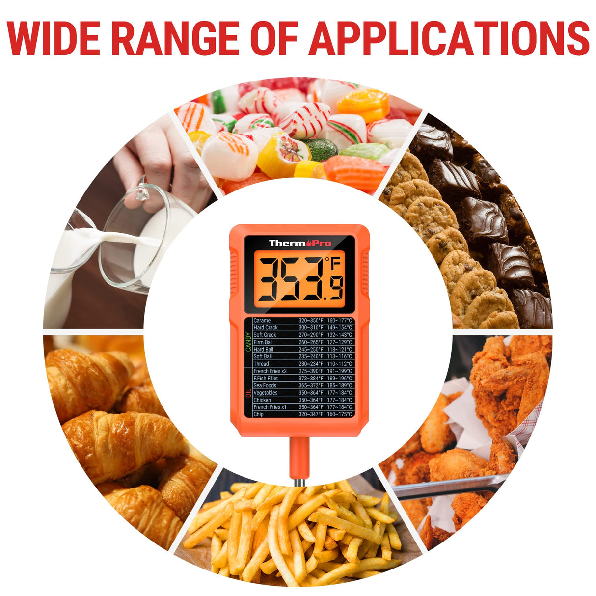 ThermoPro TP510 Waterproof Digital Candy Thermometer with Pot Clip, 8" Long Probe Instant Read Food Cooking Meat Thermometer for Grilling Smoker BBQ Deep Fry Oil Thermometer ThermoPro