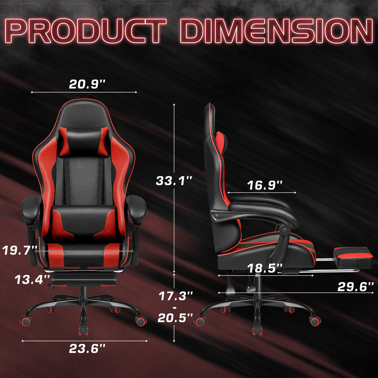 Homall Gaming Chair, Video Game Chair with Footrest and Massage Lumbar Support, Ergonomic Computer Chair Height Adjustable with Swivel Seat and Headrest (Red) Homall