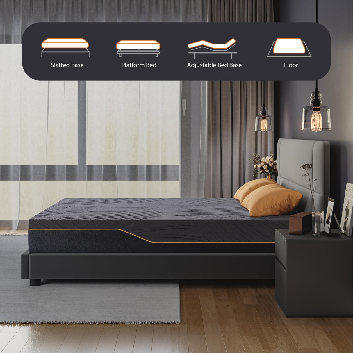 Dyonery Cal King Firm Mattress 14 Inch, Copper-Gel AeroFusion Memory Foam Mattress in a Box, Cooling Knit Fabric Cover, CertiPUR-US Certified, Pressure Relief, Made in USA, 72”x84”x14”, Black Dyonery