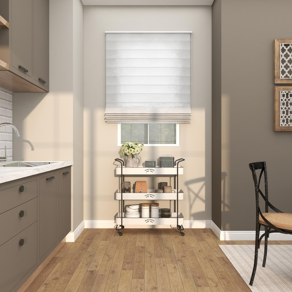 Deco 79 Metal Kitchen Rolling 3 Shelves Storage Cart with Black Accents and Farm House Design, 32" x 12" x 35", White Deco 79